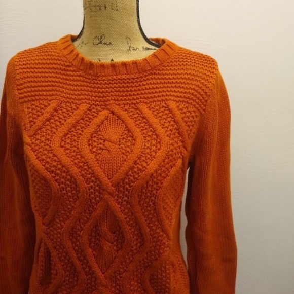 Lands’ End Drifter Chunky Cable Knit Cotton Sweater in Burnt Orange Size S - Picture 2 of 8